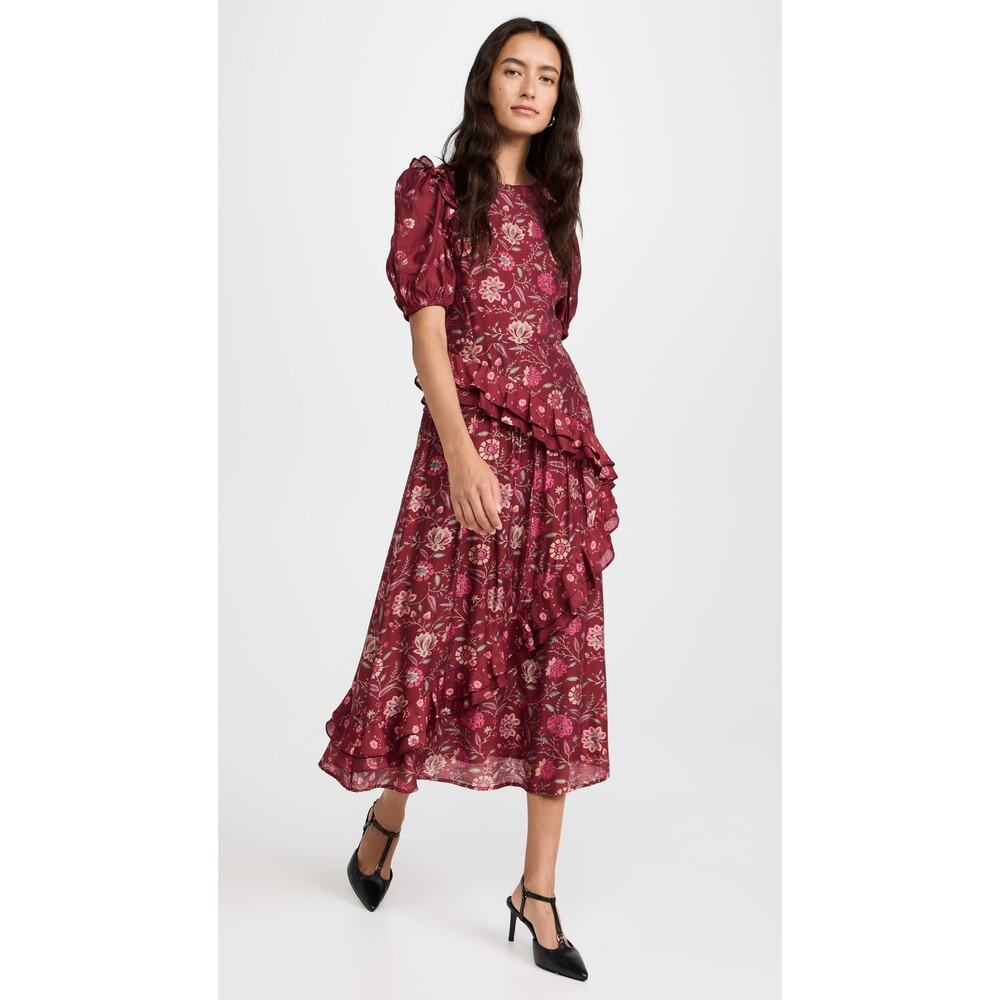 Sea New York‎ Famke Print Puff Sleeves Dress Magenta  Size 10